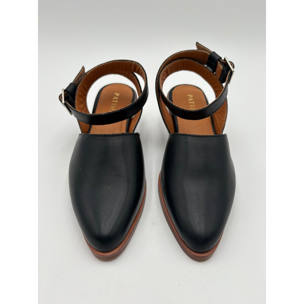 Patina Footwear Black Leather Ankle Strap Block Heel Pointed Toe Shoes 5.5 - Picture 2 of 10